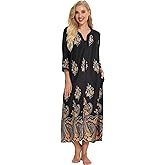 Bloggerlove House Dresses for Women Zip Up Robes Soft Cotton Nightgown Half Sleeve House Coat Long Night Gowns Sleepwear