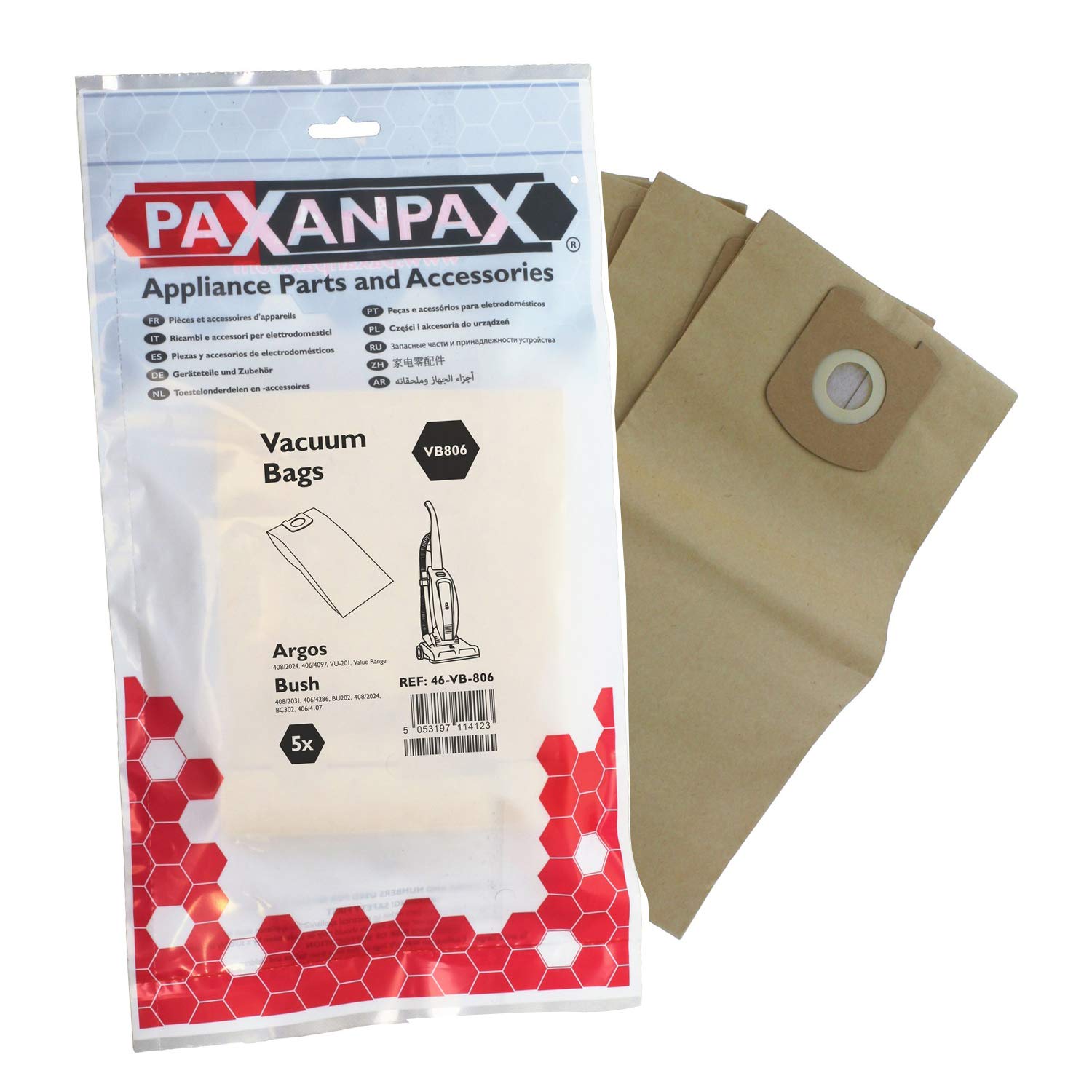 Paxanpax VB806 Compatible Paper Bags Argos Value VU-201 Bush BU202, BC302 Series (Pack of 5)