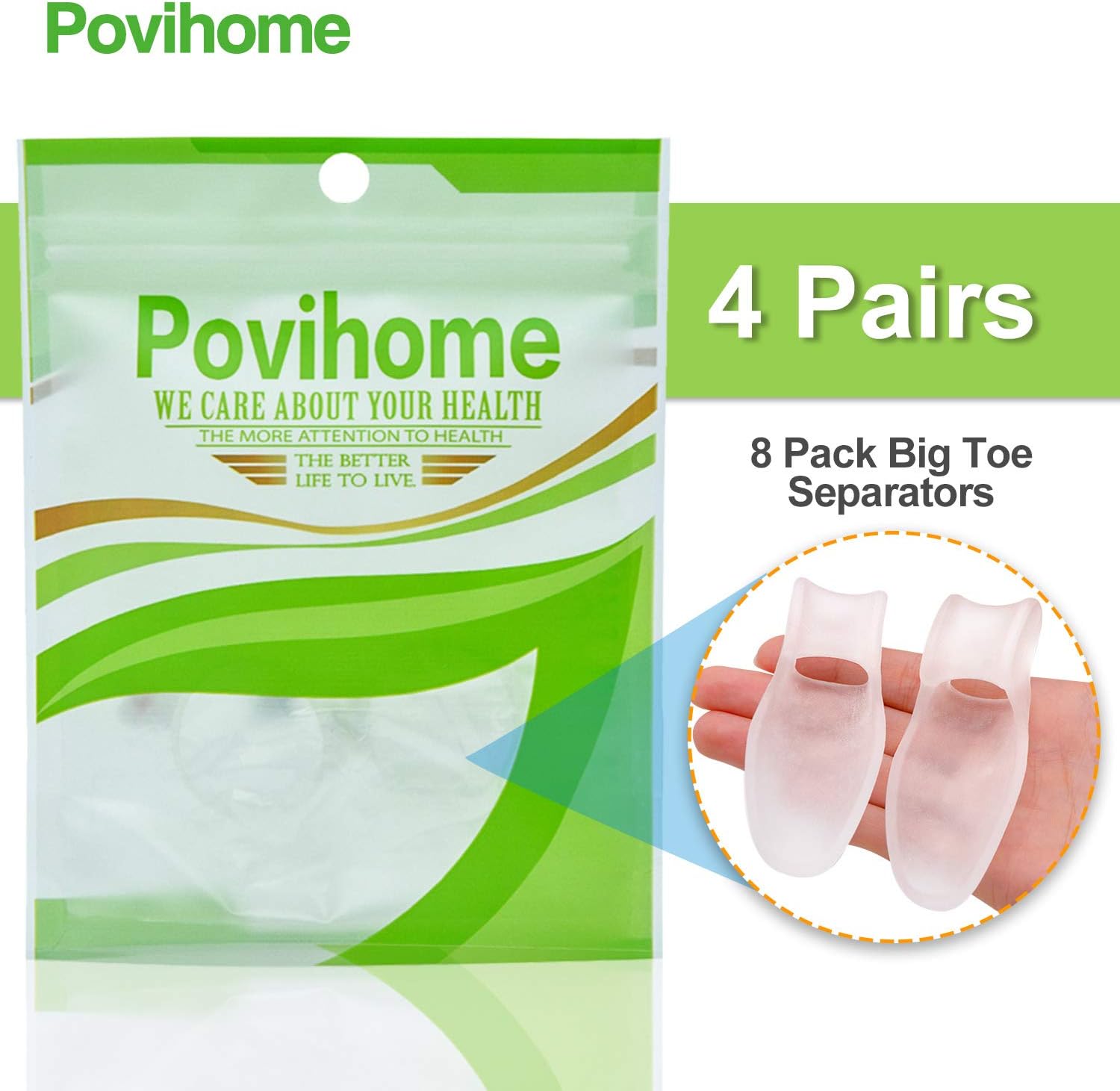 Povihome 8 Pack Bunion Cushion and Protector, Bunion Pads, Bunion Corrector and Bunion Relief with Gel Shield, Treat Pain in Big Toe Joint, Realign Big Toe and Relieve Bunion Pain: Health & Personal Care