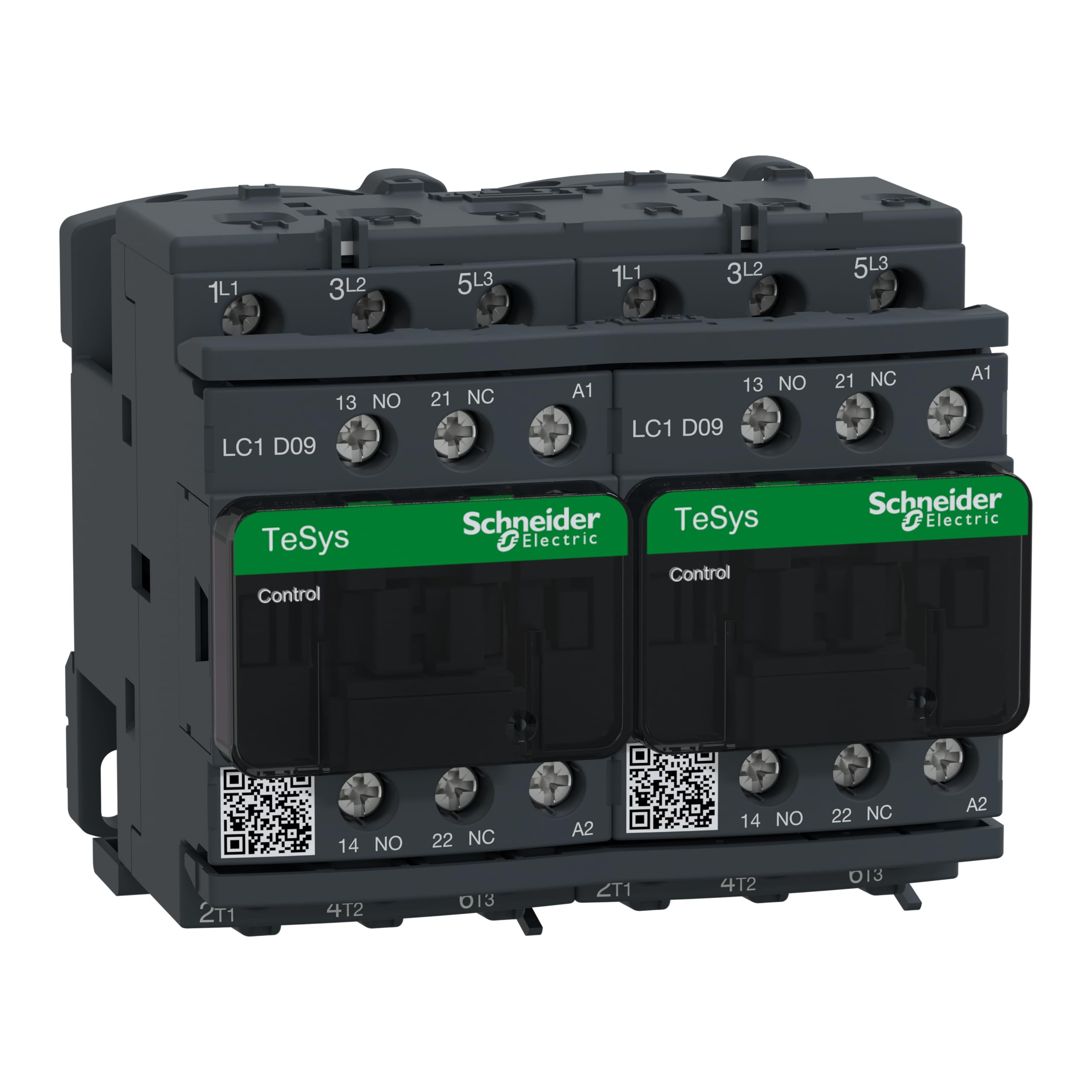 Schneider Electric TeSys Deca reversing contactor,3P(3NO),AC-3,=440V 9A,24V AC coil,with mechanical interlocking,LC2D09B7
