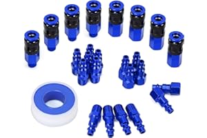 FYPower 25 Pieces 1/4" NPT Aluminum Air Coupler and Plug Kit, Quick Connect Air Fittings, Industrial Quick Connector Set (Blue)