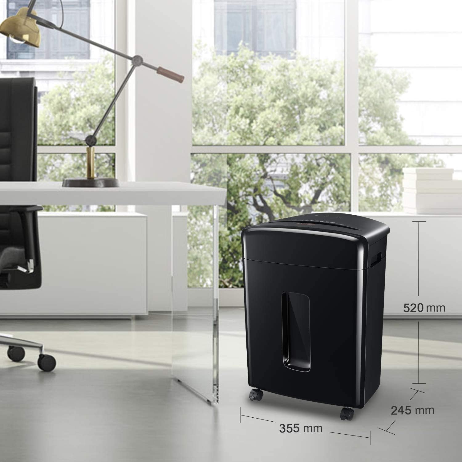 Bonsaii Updated 15-Sheet Cross-Cut Paper Credit Card Shredder for Office with 5.3 Gallon Pullout Basket and 4 Casters, 30 Minutes Running Time, Black (C221-A) : Electronics