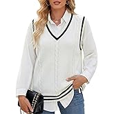 Gihuo Women's Sweater Vest V Neck Uniform Sleeveless Knitted School JK Pullover Tops Classic