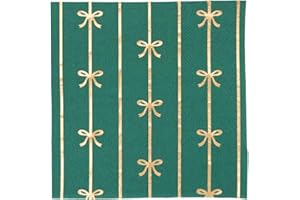 Bonjour Fete Emerald Green Gold Bow Small Paper Napkins | Premium Party Table Decor, Holiday Decorations | Happy Birthday Decorations, Cocktail Napkins, 3-ply Paper, Pack of 20, 5" Folded