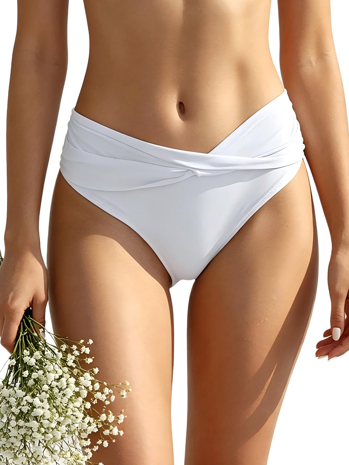 SHEKINI Damen Bikinihose Retro Ruched Bauchweg Klassisch Schwarze Badehose Strandhose Grosse Grössen für Frauen