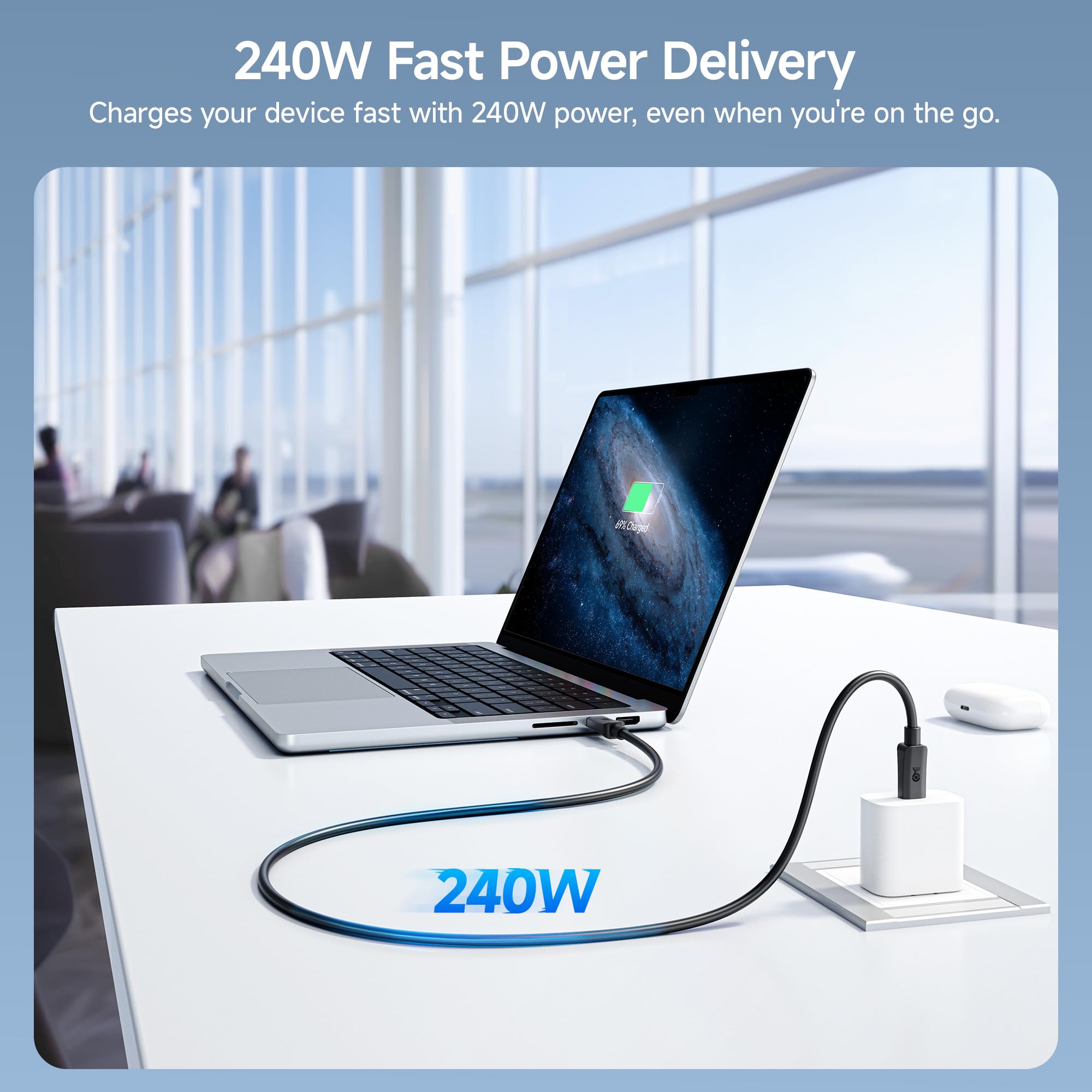 Cable Matters 20Gbps USB C to USB C Monitor Cable - 6ft / 1.8m, Supports Up to [8K@30Hz / 4K@120Hz Video, 240W Charging, 20Gbps Data Transfer], USBC Video Cable, Works with CarPlay, Android Auto