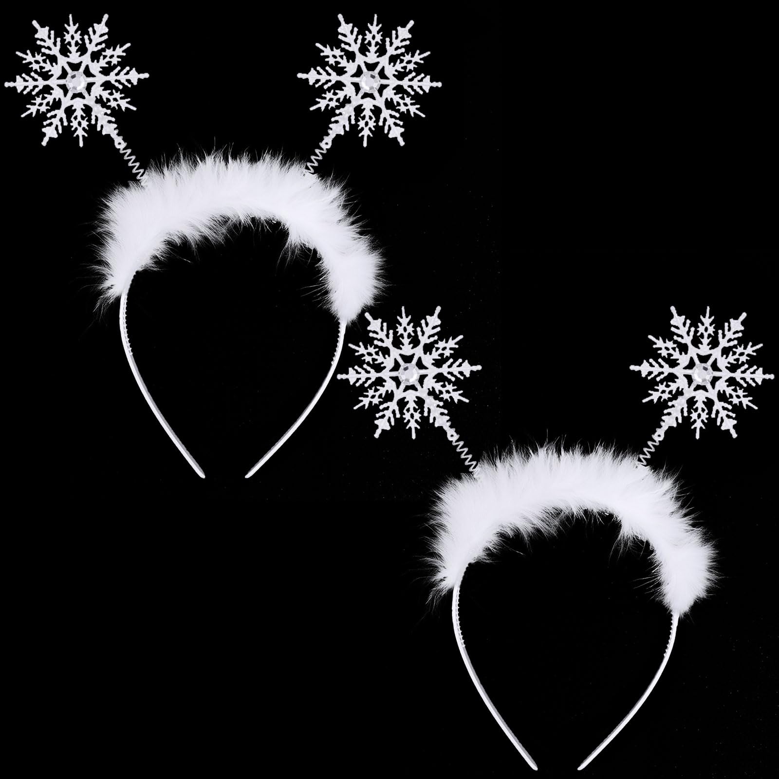 MICJLLT 2 Pcs Snowflake Christmas Headbands for Adults,Glitter Tinsel Head BopperAccessories for Xmas Home Oranments,Christmas Headwear Hair Costume - Merry Hair Band for Party Favors Supplies
