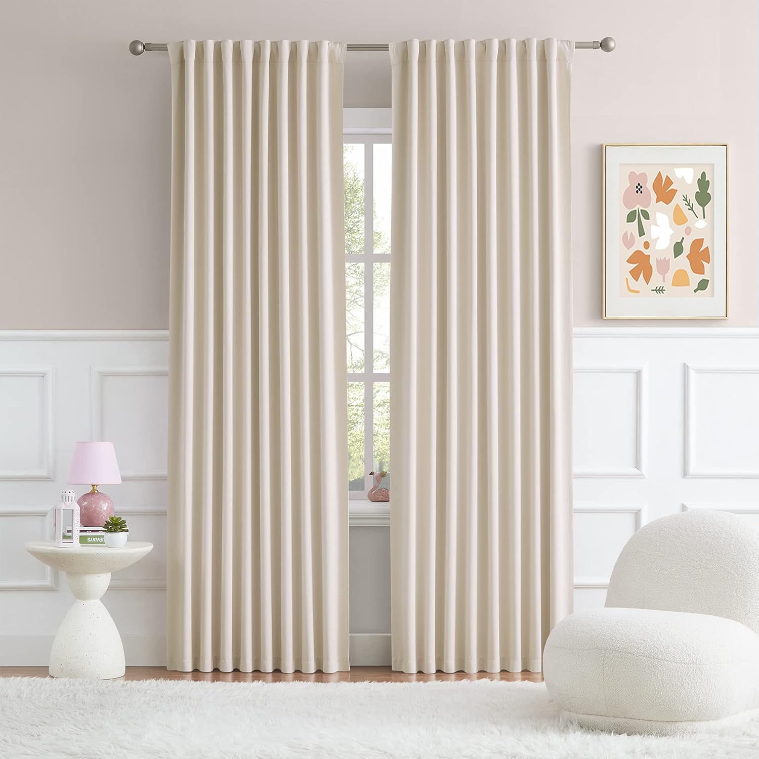 Window Treatments - DUALIFE Back Tab Curtains 96 Inches Long Cream Beige for Living Room Cottage Urban Decor Blackout Draperies for Bedroom Thermal Insulated Track Curtains 2 Pcs,52W x 96L, 8 FT Tall, Beige Colored