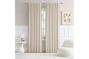 DUALIFE Back Tab Curtains 96 Inches Long Cream Beige for Living Room Cottage Urban Decor Blackout Draperies for Bedroom Thermal Insulated Track Curtains 2 Pcs,52W x 96L, 8 FT Tall, Beige Colored