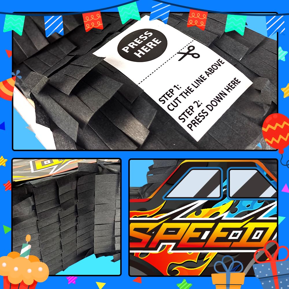Monster Truck Pinata Car with Stick and Blindfold for Boys' Birthday Party Decoration
