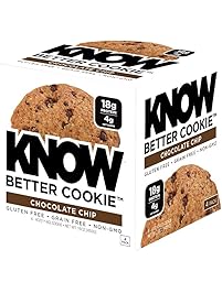 KNOW Foods Gluten Free, Low Carb, Protein Cookies, Chocolate Chip, 4g Net Carbs - 4 Count (Packaging May Vary)