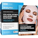SimplyVital Collagen Facial Mask with Retinol & Hyaluronic Acid - Hydrating Face Masks Skincare - T Line & V Line Sheet Mask for Women Skin Care - Mascarillas Para la Cara - Cloth Face Masks - 7 Pack