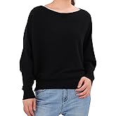 Oweisong Women Boat Neck Batwing Sweaters Loose Pullover Tops Long Sleeve Lightweight Ribbon Knits Clothing for Fall Winter
