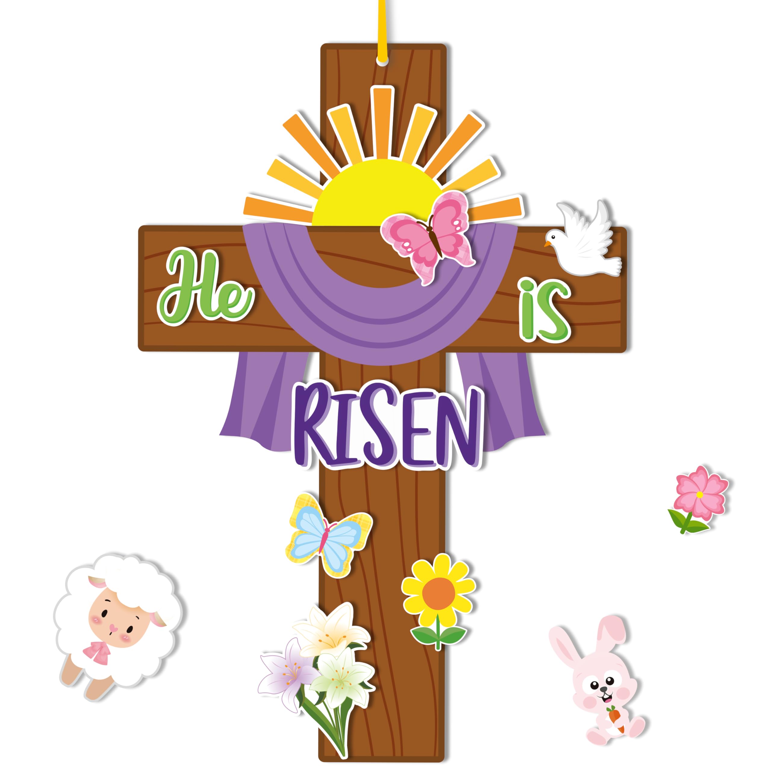Haooryx Easter He is Risen Cross Craft Kit - 28 Pack Make Your Own Jesus Resurrection Cross Hanging Ornaments Thankful Craft for Church Sunday School Classroom Christian Easter Day Party Supply
