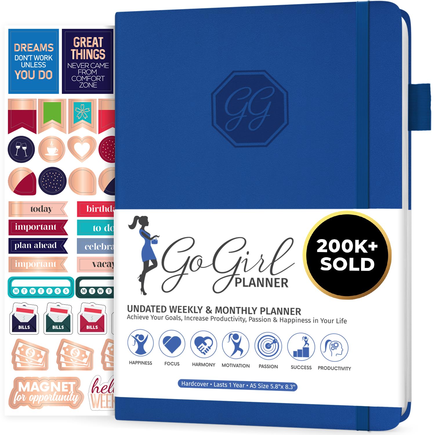 GoGirl Planner and Organizer for Women – Compact Size Weekly Planner, Goals Journal & Agenda to Improve Time Management, Productivity & Live Happier. Undated – Start Anytime, Lasts 1 Year – Royal Blue