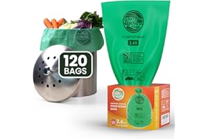 RAYTID Compostable trash Bags 2.6 Gallon Compost Bags for Kitchen Countertop Bin 1.3,2,3, Gallon, 120 Count,Small Kitchen Food Scrap Waste Bags,ASTM D6400, US BPI & Europe OK Compost Home Certified