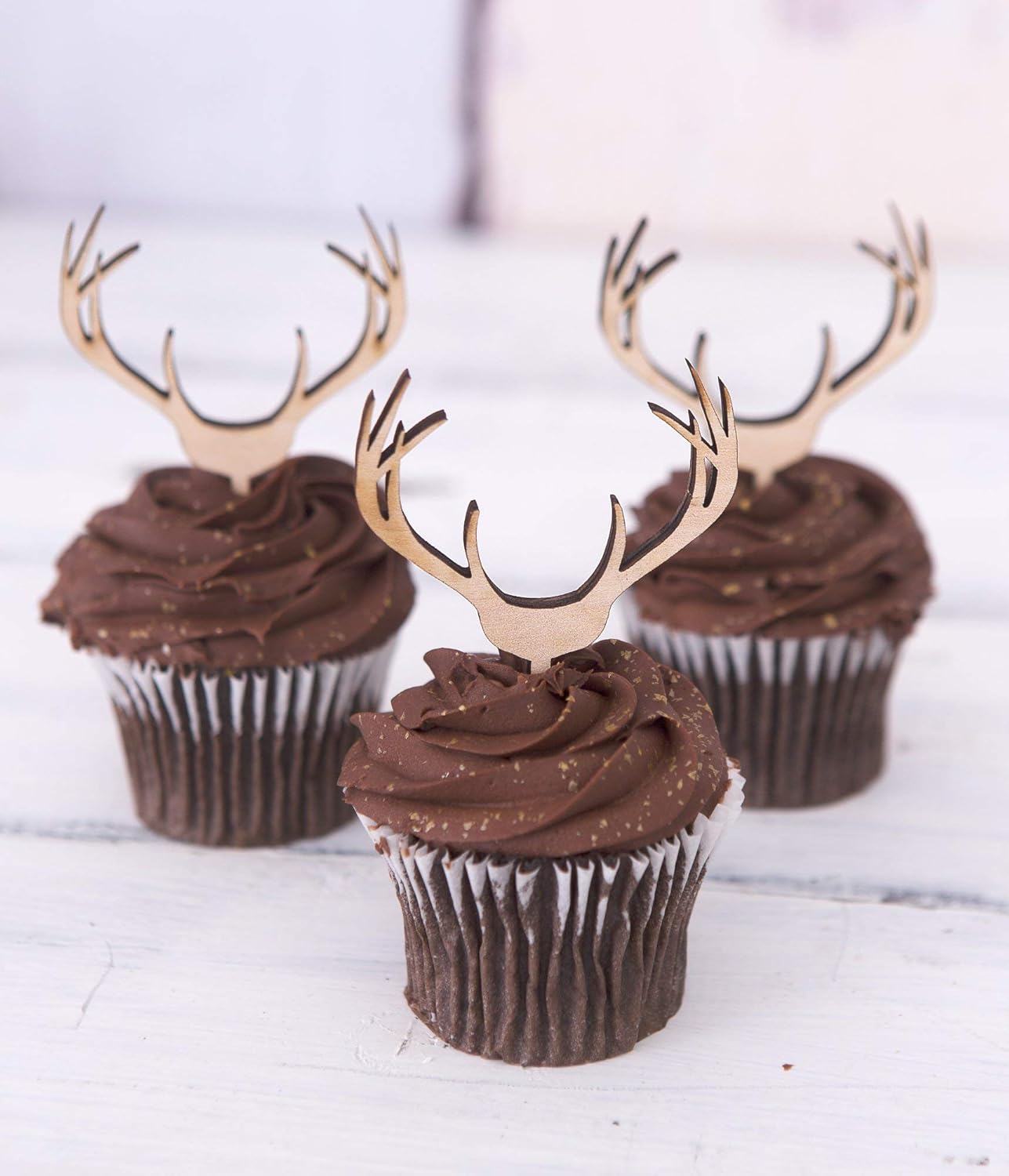 Amazon Com Cupcake Toppers Wooden Antlers Hunting Or Boho Style Rustic Wood Deer Cake Toppers Country Birthday Theme Western Handmade