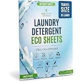 Eco-Friendly Travel Size Laundry Detergent Sheet 10 Load Ultra Concentrated | Stain-Fighting Enzymes &amp; Plant Powered, Compact Washer Sheets, Pocket Friendly, Hot/Cold Cycles, Tough on Stains &amp; Odor