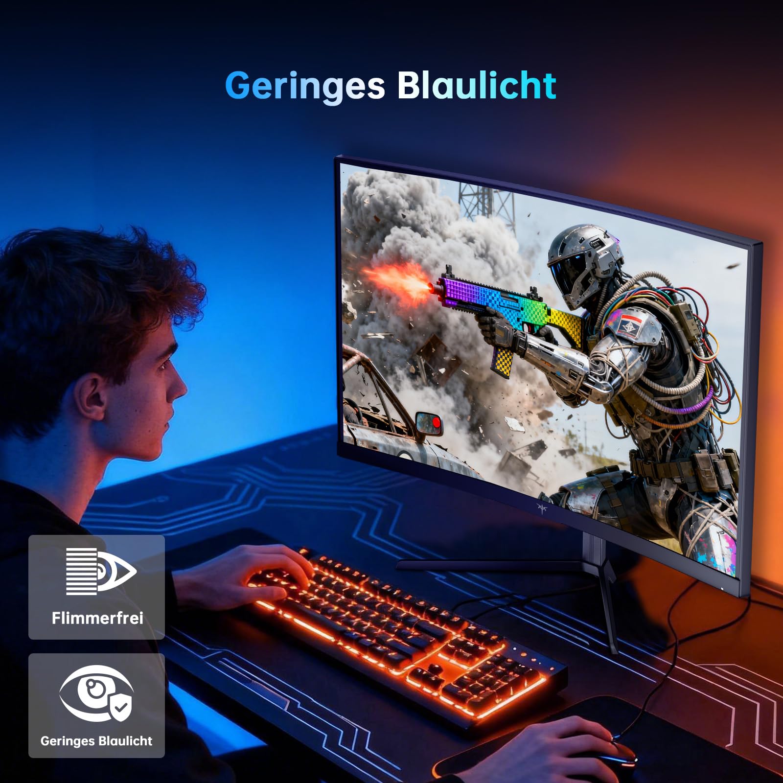 KTC Gaming Monitor 24 Zoll, FHD 1920×1080, 240Hz, 1500R Curved VA Panel, 3000:1 Kontrast, FreeSync, Low Blue Light, DC Dimming, VESA 100×100 mm 7