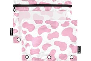 CBBYY Cow Pencil Pouches for 3 Ring Binder,2 Pack 3 Ring Binder Pencil Case With Zipper Reinforced Grommets,Pencil Bags for Office Organizers