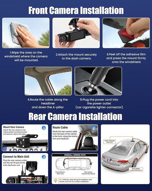 360° Dashcam Auto Vorne Hinten, 4 Kanal Dash Cam Auto Kamera FHD — Foto 5 von 6