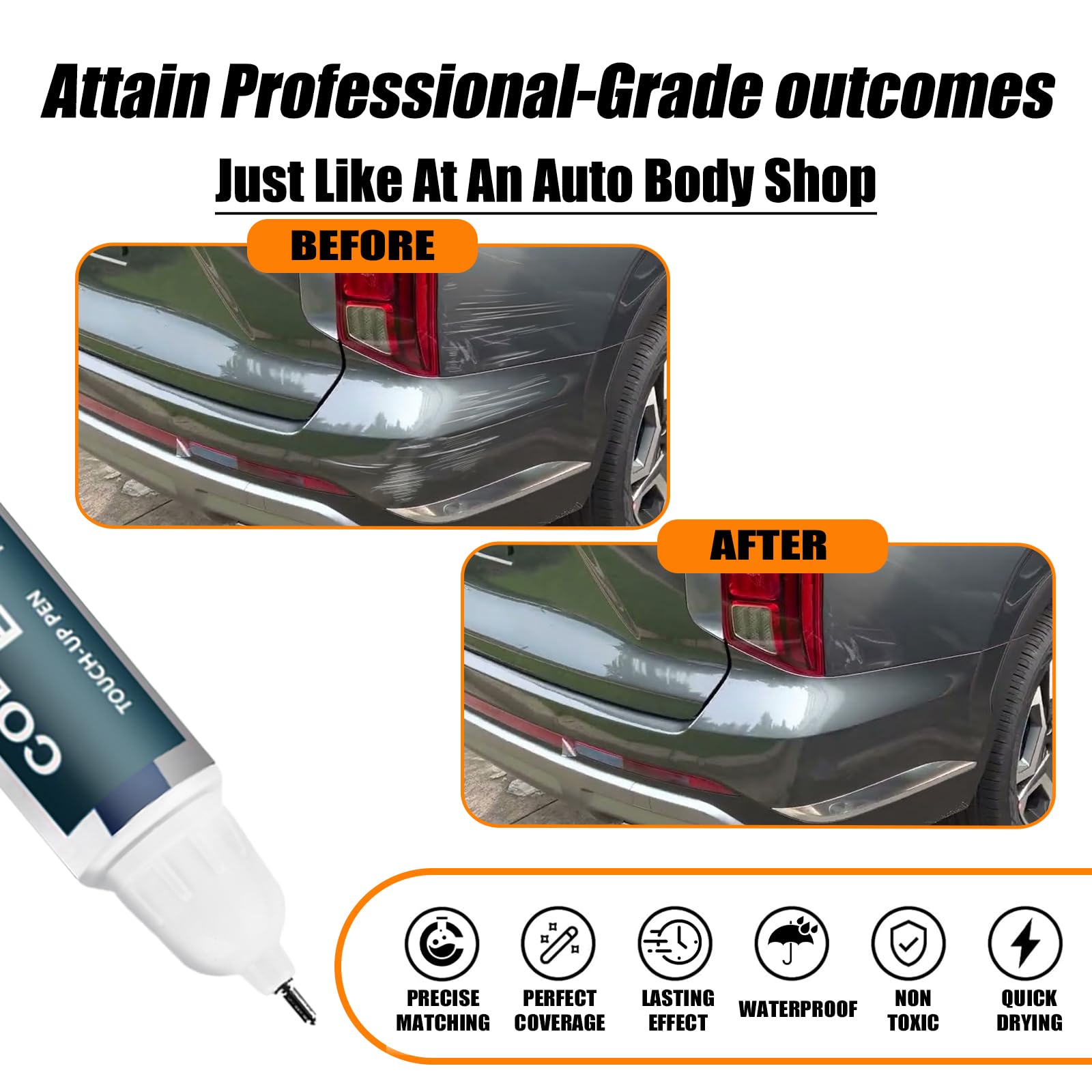 Condition photo showing New/Like New for car touch up paint(p7v steel graphite) compatible with hyundai, car paint pen scratch repair two-in-