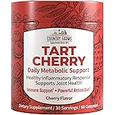 Country Farms Tart Cherry Gummies, Dialy Metabolic Support, Supports Bone Health, Packed with Potent Antioxidants, Cherry Flavor, 60 Gummies