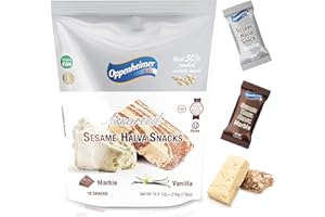 OPPENHEIMER USA Sesame Halva Bar Mini Snacks - 18 Mini Bars, Assorted Vanilla & Marble Flavors – Delicious Sweet Israeli Mini Snacks Sesame Tahini Bars Assortment, Vegan, Kosher, Source of Fiber – 12g Each (Total 216g)
