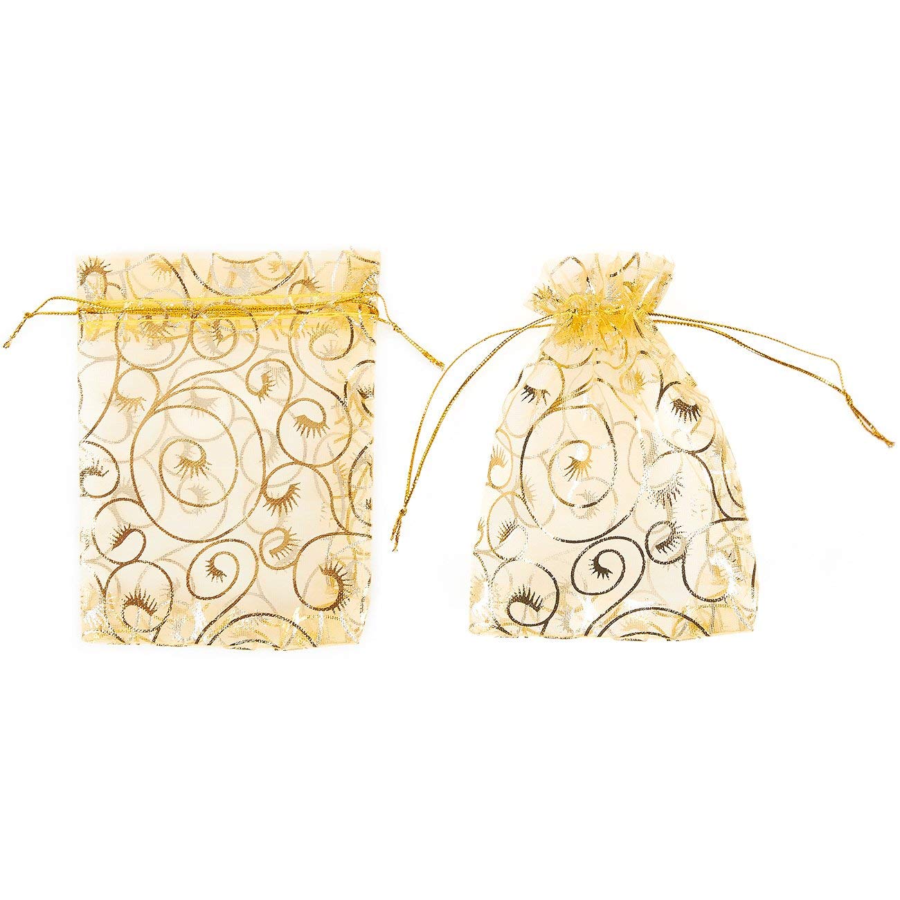 120 Pack Organza Gift Bags Mesh Favor Bags, Wedding Gifts, Gold, 3.7