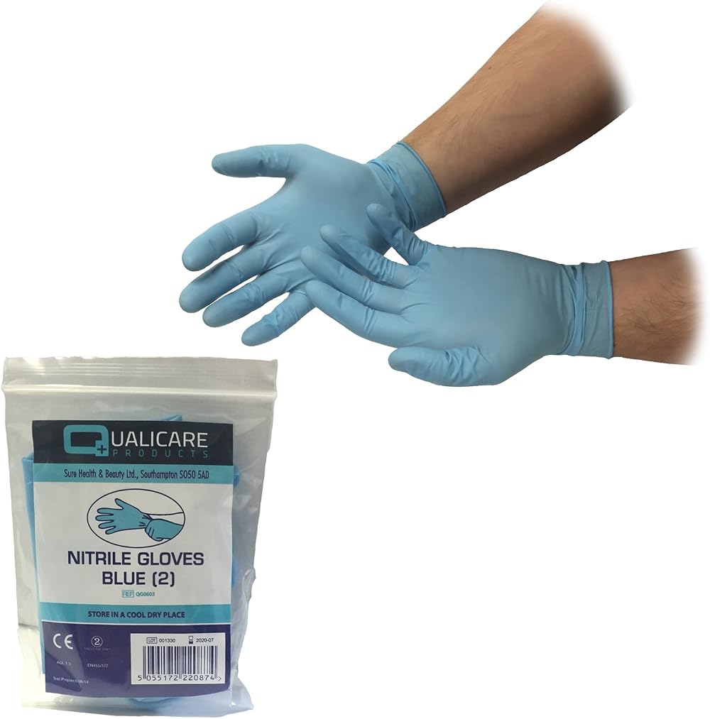 Qualicare 5 Pairs One Size Blue Nitrile Gloves Non-Sterile Latex Free