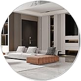 QEEYON 16'' Round Wall Mirror Circle Self Adhesive HD Large Glass Circle Mirror Tile for Wall, Bathroom, Bedroom, Living Room, Door etc