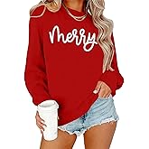 PECHAR Christmas Sweatshirt for Women: Merry Shirt Christmas Crewneck Sweatshirt Xmas Long Sleeve Pullover Tops