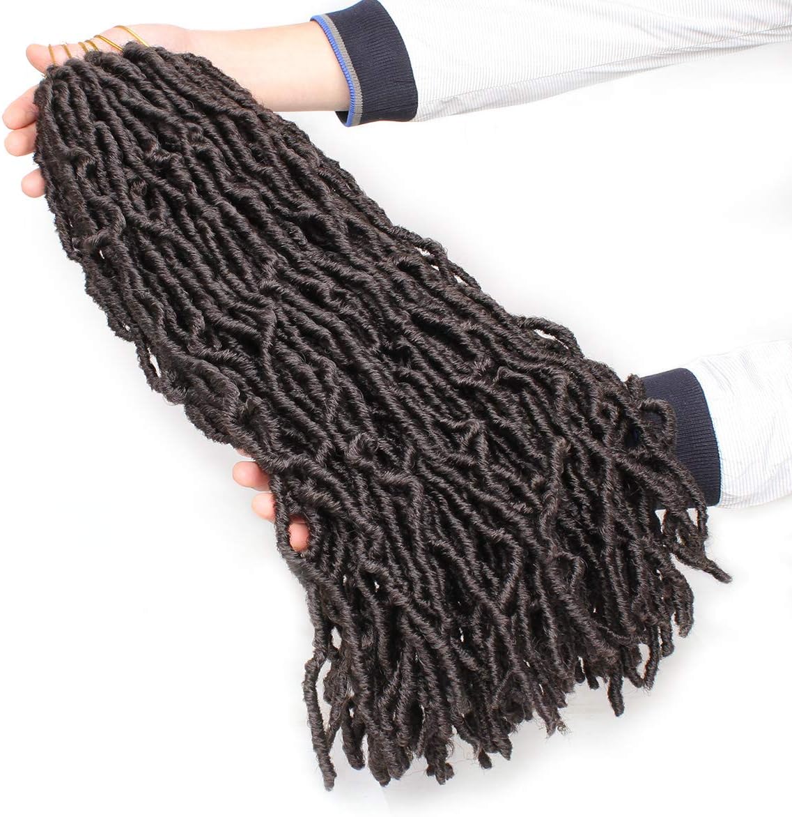 Xtrend 18 Inch 7Packs Nu Faux Locs Crochet Braids Hair Synthetic Dreadlocks Braiding Hair Fashion Goddess Distressed Faux Locs Curly Wavy Hair Extensions 12strands/pack 4# - Image 5