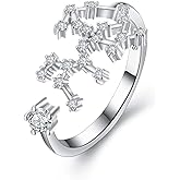 BriLove 925 Sterling Silver CZ Statement Ring Horoscope Zodiac 12 Constellation Astrology Adjustable Rings for Mom Women Mothers Day/Valentines Day/Birthday/Christmas/Anniversary