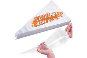 16 Inch Disposable Piping Bags, 400 Pack Large Pastry Bags, Clear and Strong Icing Bags for Cake Decorating, Baking and Cooki