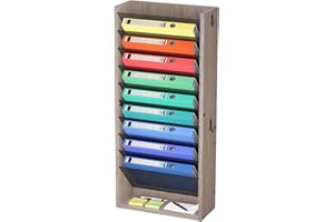 Creso hom Hanging Wall File Organizer, 11 Tier Wood Wall File Holder with 4 Hooks, Mail Organizer Wall Mounted with Bottom Fl
