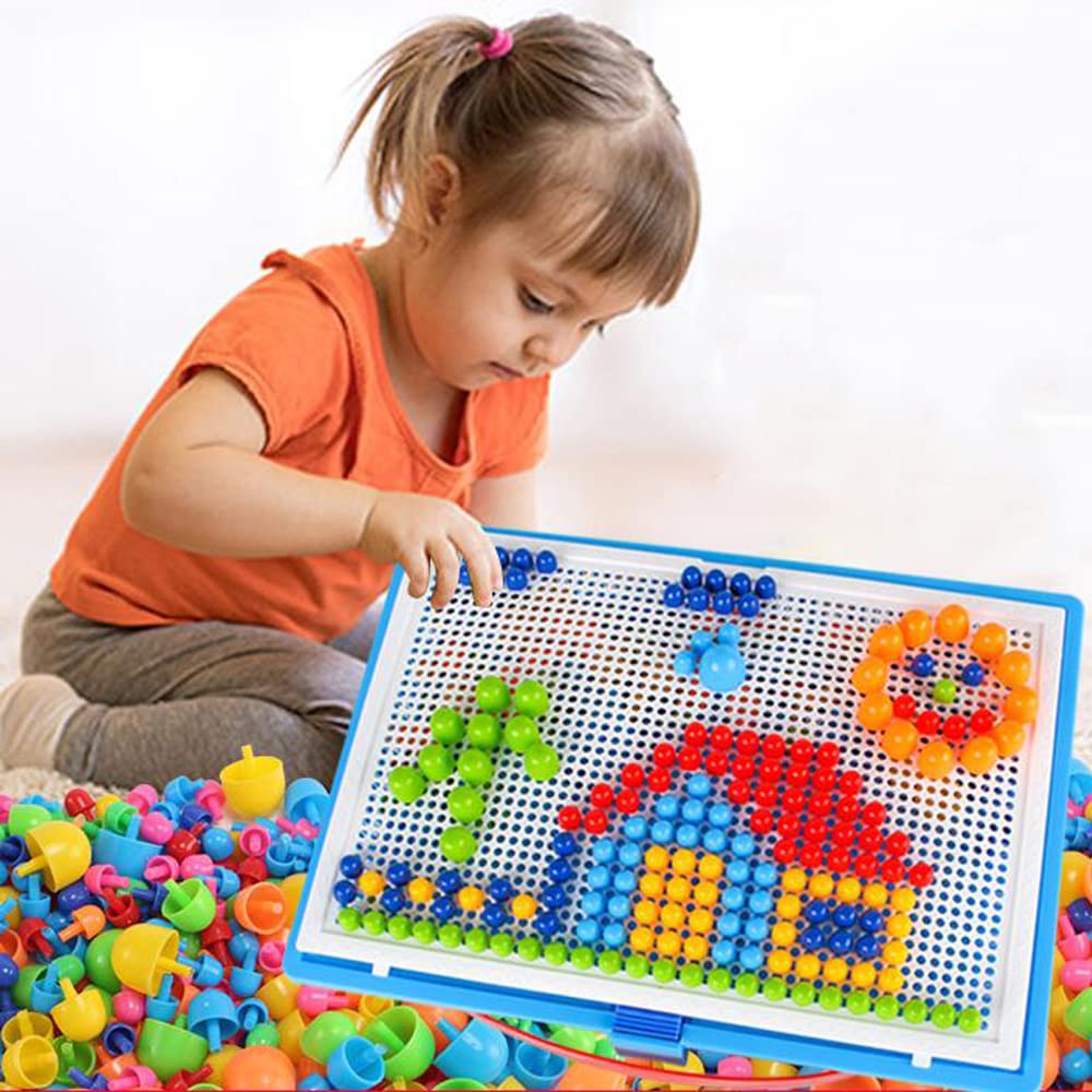 CDDLR 592Pcs Jigsaw Puzzle Mix Colour Mushroom Nails Pegboard Educational Building Bricks Creative DIY Peg Puzzle Toys 3D Games Birthday Christmas Party Gift for Kids Children Age Over 3 Years Old