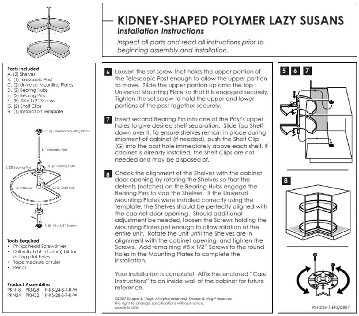 KV Lazy Susan Kidney Shaped 2 Polymer Shelves 24