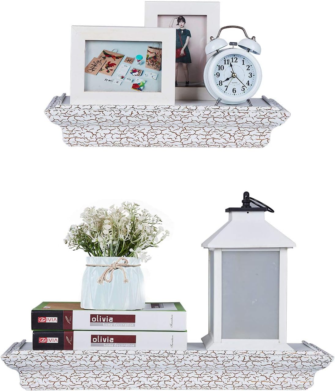 YFDZONE Floating Shelves Wall Mounted Wall Shelf Storage Shelf Wall Mounted Set of 2 Display Ledge Shelves for Bedroom,Bathroom,Kitchen,Living Room (White)