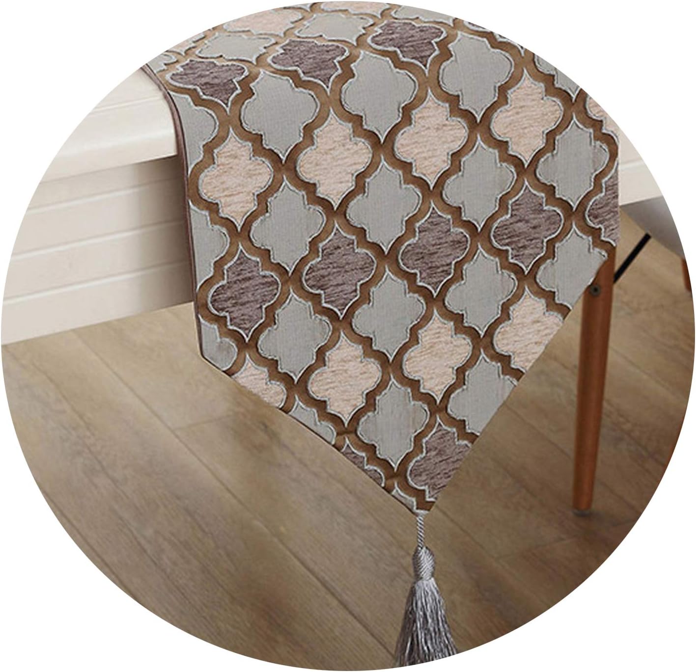 Table Runners European Classical Nylon Jacquard Runner Table Cloth with Tassels Cutwork Embroidered Table Runner,32x200cm,Table Runner