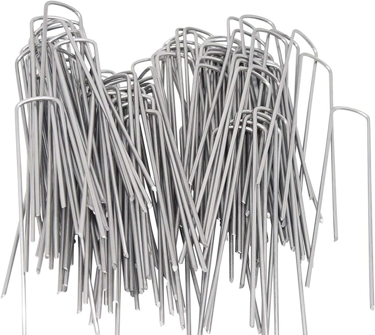 OK5STAR AAGUT Garden Pegs Staples Landscape Galvanized Sod Stakes, 250 Pack 6 Inch 11 Gauge Steel Lawn U Pins