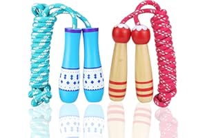 TCVENTS 2 Pack Jump Rope for Kids Adjustable Cotton Kids Jump Rope for Girls Boys, Skipping Fitness Rope for Toddlers, Wooden Handle Jumping Rope for Kids Outdoor Activity (Blue & Yellow)
