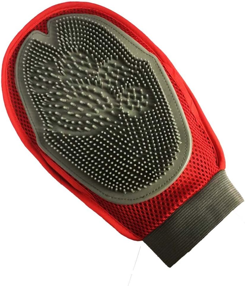 GGkidsfunpet Pet Dog Cat Grooming Massage Glove Brush - Right & Left Handed Fit-Red
