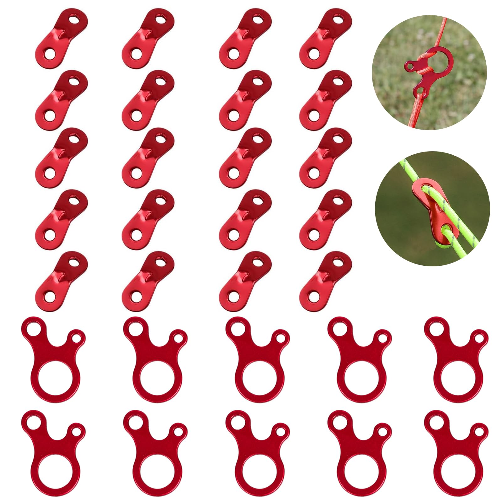 Eowppue 30 Pcs Aluminum Guy Rope Tensioners Tent Wind Rope Fastener Buckle Cord Adjuster Guyline Wind Rope Cord Lightweight for Camping Hiking Backpacking Picnic Outdoor Tent Accessory (Red)