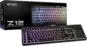 EVGA Z12 RGB Gaming Keyboard, RGB Backlit LED, 5 Programmable Macro Keys, Dedicated Media Keys, Water Resistant, 834-W0-12US-KR