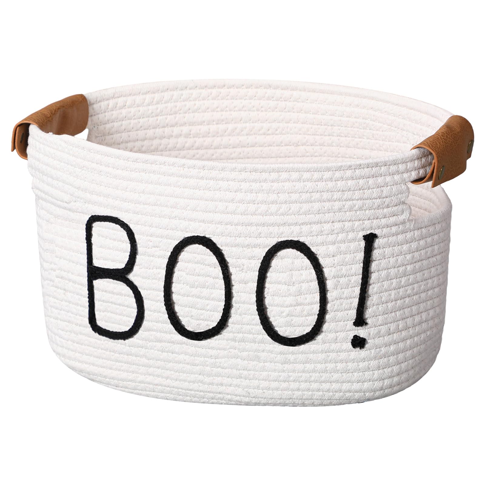 Photo 1 of Meanplan Halloween Boo Basket with Handles, Funny Halloween Cotton Rope Ghost Spooky Basket Gifts Stuffers Storage for Women Her Adults Baby, 15 x 10 x 9 Inch