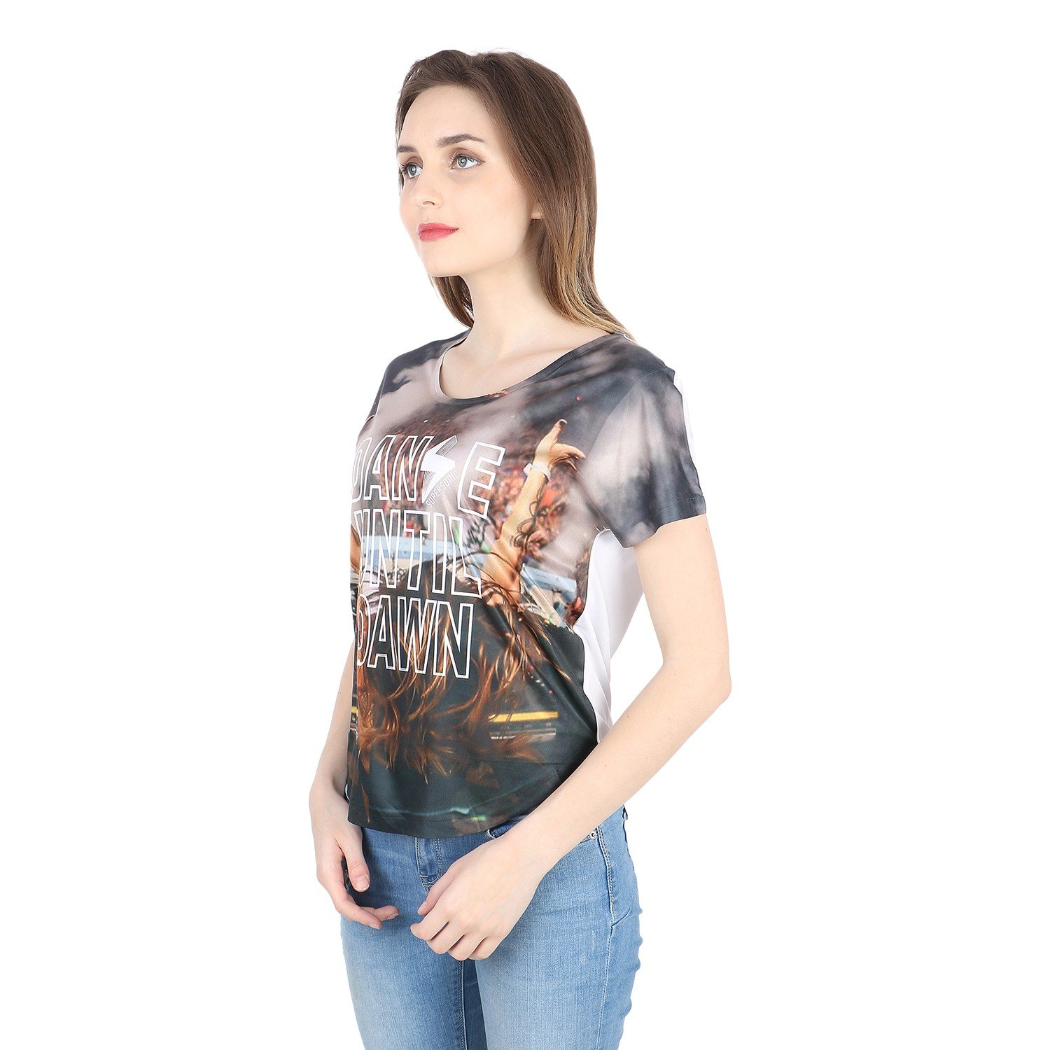 strak womens' white comfortable cotton printed designer top