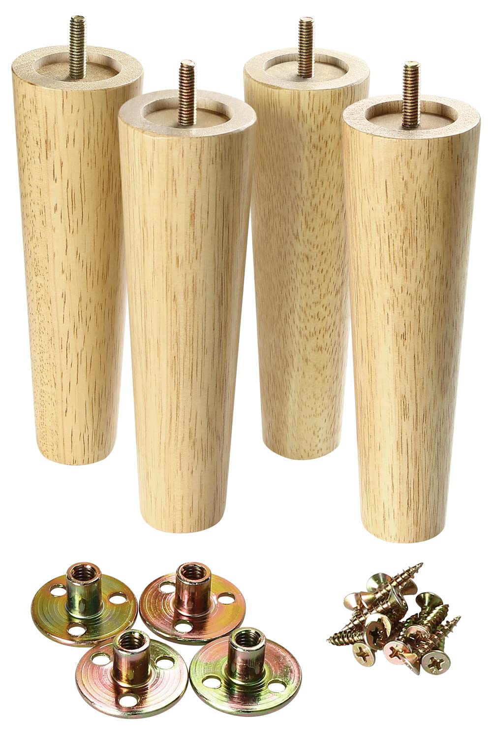 GOSCHE Furniture Legs 20cm, Wooden Sofa Legs Set of 4, Modern Style Replacement Furniture Feet for Bed Cabinet Chair Cupboard Armchair Coffee Table, Family DIY Sofa Feet with Screws Mounting Plate