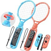 MENEEA [Switch 2/1 Compatible]Tennis Rackets for Nintendo Switch 2 Joy-Con | 2 Pack Game Accessories for Mario Tennis Aces,Handle Grip Holder for Switch 2/ 1 Controller Tennis Game for NS2 (Blue/Orange)