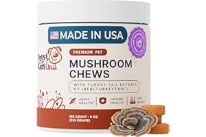 PETS ARE KIDS TOO Turkey Tail Mushroom for Dogs with Organic Real Turkey Tail™ - 8:1 Extract Mushroom Chews for Lumps & Bumps, Immunity, Gut, Skin, Joint & Spine Support - Reishi, Lion’s Mane - 120 Soft Chews
